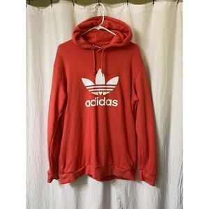 Unisex adidas hoodie size large, peach/red
